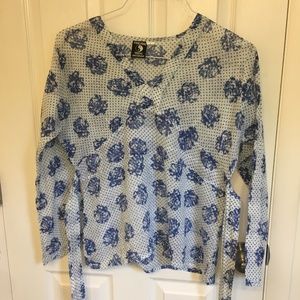 Blue and White Floral Lightweight Boho Top